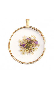 Pendant with dried flowers 35mm - Gold-purple beige